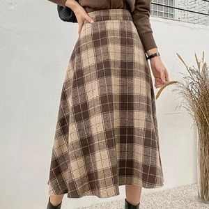Brown Plaid Maxi Skirt Cottagecore Aesthetic